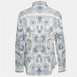 مملوكة مسبقًا Etro White/Blue Paisley Print Cotton Full Sleeve Shirt L