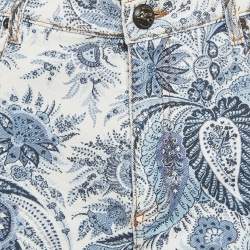 Pre Owned Etro Blue Paisley Print Denim Shorts M Waist 30"
