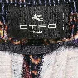 Pre Owned Etro Navy Blue Paisley Print Velvet Wide Leg Trousers S