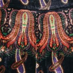 Pre Owned Etro Navy Blue Paisley Print Velvet Wide Leg Trousers S
