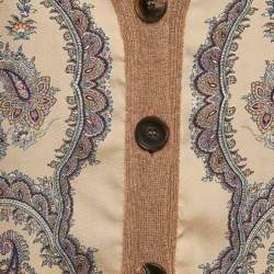 Etro Beige Paisley Print Silk and Wool Knit Cardigan S