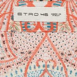 Pre Owned Etro Orange Paisley Print Crinkled Chiffon Shirt L