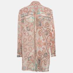 Pre Owned Etro Orange Paisley Print Crinkled Chiffon Shirt L