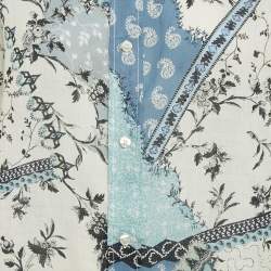 Etro Blue/Multicolor Printed Ramie Button Front Tunic Shirt S