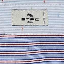 Pre Owned قميص إيترو قطن أزرق بطبعة رقع واسع مقاس صغير (سمول)