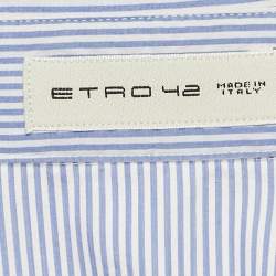 Pre Owned Etro Blue Striped Cotton Paisley Heart Applique Shirt M