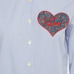 Pre Owned Etro Blue Striped Cotton Paisley Heart Applique Shirt M