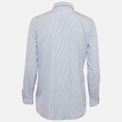 Pre Owned Etro Blue Striped Cotton Paisley Heart Applique Shirt M