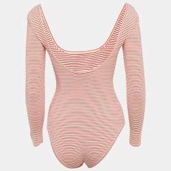 Pre Owned Etro Red/White Striped Jersey Long-Sleeve Bodysuit S