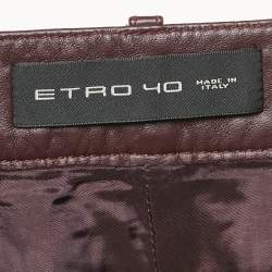 Etro Burgundy Leather Pleated Shorts S
