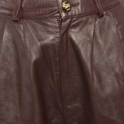 Etro Burgundy Leather Pleated Shorts S