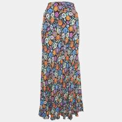 Etro Multicolor Floral Print Crepe Flared Maxi Skirt M