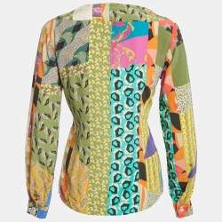 Pre Owned Etro Multicolor Printed Silk Blouse Tie-Up Blouse S