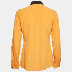 Etro Orange Contrast Collar Silk Pleated Shirt S