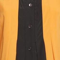 Etro Orange Contrast Collar Silk Pleated Shirt S
