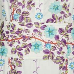 Etro White Floral Print Cotton Gathered Maxi Dress M