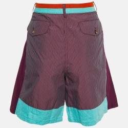 Pre Owned Etro Purple Colorblock Striped Cotton & Linen Shorts M