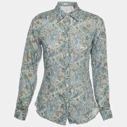 Etro Blue Paisley Print Ramie Button Front Shirt S 