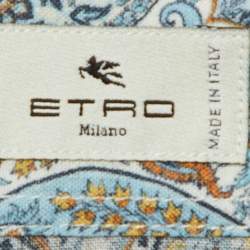 Etro Blue Paisley Print Ramie Button Front Shirt S 
