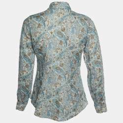 Etro Blue Paisley Print Ramie Button Front Shirt S 