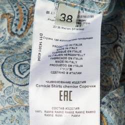 Etro Blue Paisley Print Ramie Button Front Shirt S 