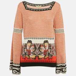 Etro Orange/Multicolor Patterned Knit Wide Sleeve Sweater M