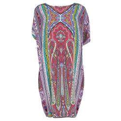 Etro Multicolor Printed Silk Slit Sleeve Detail Shift Dress L