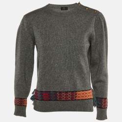Etro Grey Wool Knit Pattern Detail Sweater S