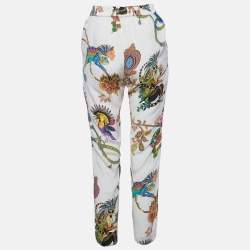 Pre Owned Etro White Printed Silk Capri Pants S