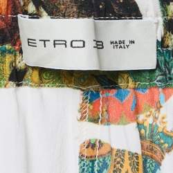 Pre Owned Etro White Printed Silk Capri Pants S