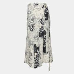 Etro White/Grey Painterly Cotton Wrap Maxi Skirt L