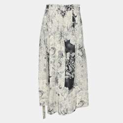 Etro White/Grey Painterly Cotton Wrap Maxi Skirt L
