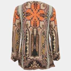 Etro Brown Paisley Print Silk V-Neck Blouse L