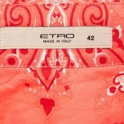 Etro Coral Pink Paisley Print Cotton Button Front Shirt M 