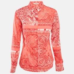 Etro Coral Pink Paisley Print Cotton Button Front Shirt M 