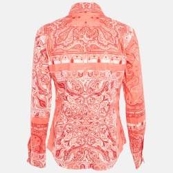 Etro Coral Pink Paisley Print Cotton Button Front Shirt M 