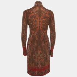 Pre Owned Etro Brown Paisley Print Wool Blend Knit Midi Dress M