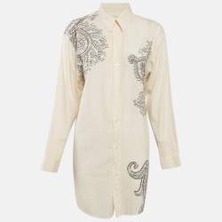 Etro Cream Paisley Print Cotton Blend Long Sleeve Shirt M