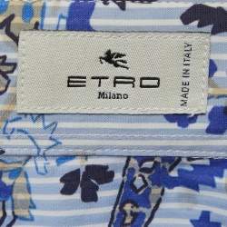 Pre Owned Etro Blue Printed Cotton Blend Button Front Shirt XS