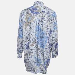 Pre Owned Etro Blue Printed Cotton Blend Button Front Shirt XS