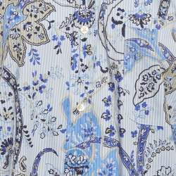 Pre Owned Etro Blue Printed Cotton Blend Button Front Shirt XS