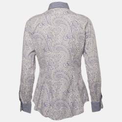 Pre Owned Etro Blue Paisley Print Cotton Button Front Shirt S 