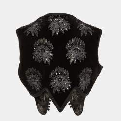 Pre Owned Etro Black Embroidered & Beaded Velvet Vest Jacket L  