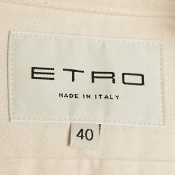 Pre Owned Etro Off-White Herringbone Cotton Patchwork Detail Button Front Jacket S
