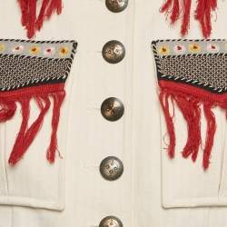 Pre Owned Etro Off-White Herringbone Cotton Patchwork Detail Button Front Jacket S