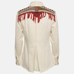Pre Owned Etro Off-White Herringbone Cotton Patchwork Detail Button Front Jacket S
