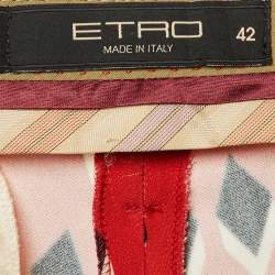 Pre Owned Etro Red Geometric Print Crepe Slim Fit Trousers M