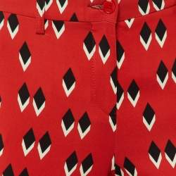 Pre Owned Etro Red Geometric Print Crepe Slim Fit Trousers M
