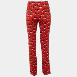 Pre Owned Etro Red Geometric Print Crepe Slim Fit Trousers M