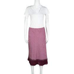 Etro Pink Wool Blend Velvet Trim Bead Detail Midi Skirt S